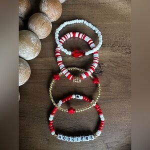 Game Day INDIANA Hoosiers 4 Piece Red White Gold Stretch Bracelet Set